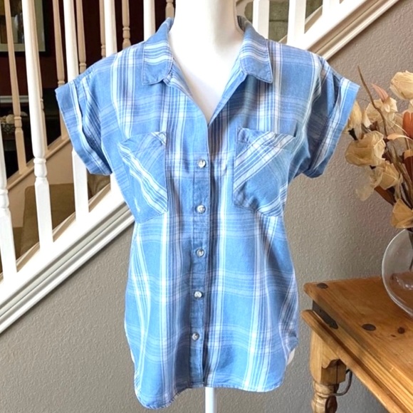 Thread & Supply Tops Thread Supply Plaid Cuffed Short Sleeve Shirt